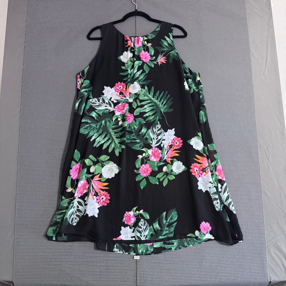 Vince Camuto Womens Black Tropical Floral Sleeveless Shift Dress Size L